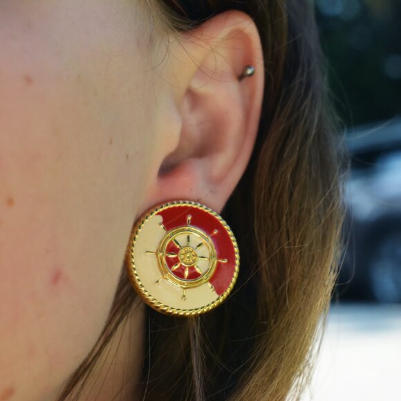 Nautical Steering Wheel Stud Earrings - Picture 3 of 5